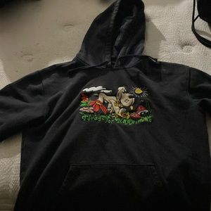 Lightly modified hoodie for looser fit while skateboarding